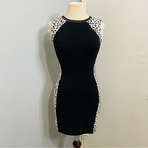 DIVIDED Black Leopard Print Mini Dress With Chain Accent Cotton Blend Size‎ S
